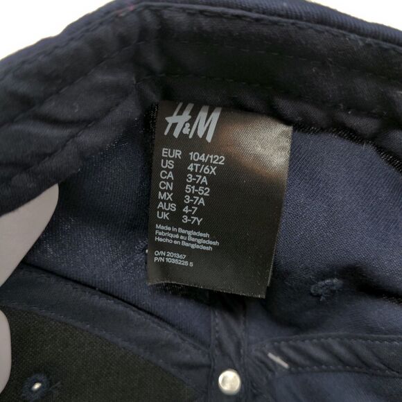 H&M Boy's Snapback Hat Blue Size 4T/6X Blank 100% Cotton W/Tags - Picture 7 of 8